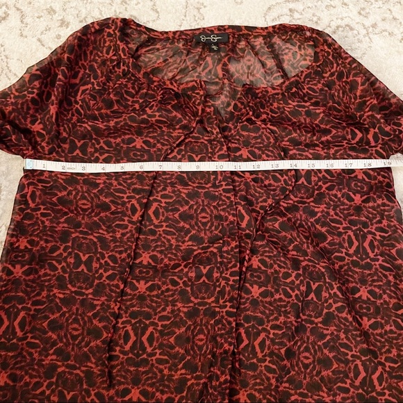 Jessica Simpson Red & Black Sheer Tunic Blouse with Beaded Cuffs Size Small - Picture 9 of 9